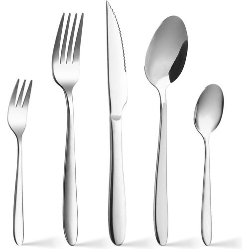 Set De Couverts En Acier Inoxydable Pour 12 Personnes 60 Pièces, Ensemble Couvert De Table Avec Couteau Et Fourchette, Cuillère, Passe Au Lave-Vaisselle