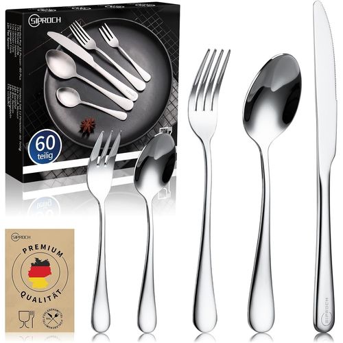 Couverts De Table 12 Personnes, 60 Pièces 18/10 Menagere Acier Inoxydable De Haute Qualité Service De Table 12 Personnes, Polis Et Passent Au Lave-Vaisselle