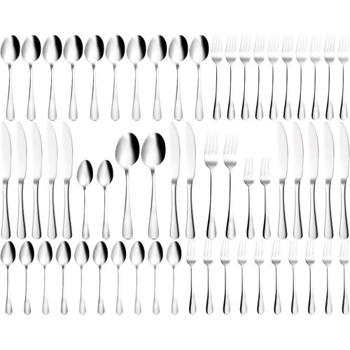 Couverts De Table 12 Personnes, Ménagère 60 Pièces En Acier Inoxydable, Avec Couteau Fourchette Cuillère, Polis Et Lavables Au Lave-Vaisselle, Pour Maison, Fête, Restaurant(Argenté).
