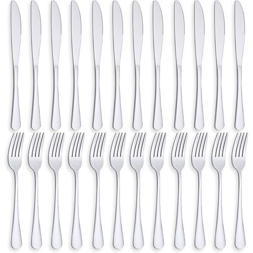 24p Set De Couteaux Et Fourchettes, Couverts De Table 12 Personnes, Fourchettes De Table Set De 12/Couteaux De Table Set De 12, Lavable Au Lave-Vaisselle, Poli Miroir