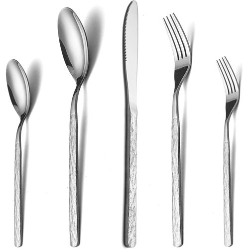 Ensemble Couverts De Table 12 Personnes, Acier Inox 60 Pièces, Avec Cuillère Couteau Fourchette, Design En Pierre