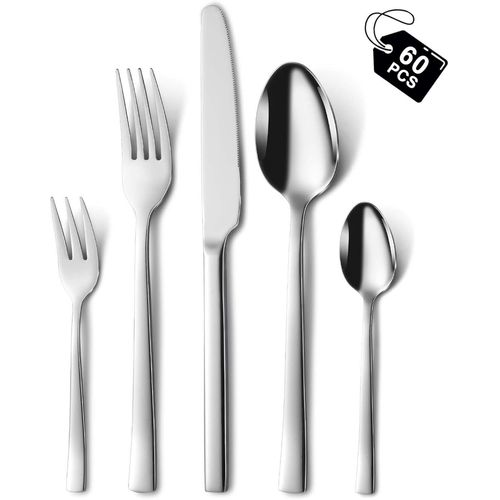 Couverts De Table 12 Personnes, 60 Pièces De Couverts En Acier Inoxydable Avec Fourchette Cuillère Couteau, Couvert Pour Maison/Cuisine/Restaurant/Extérieur, Résistant Au Lave-Vaisselle