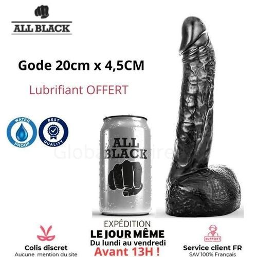 Sextoy All Black Gode Geant Réaliste 20cm Gros Enorme Xxl Non Vibrant Fist Anal Vaginal Homme Femme