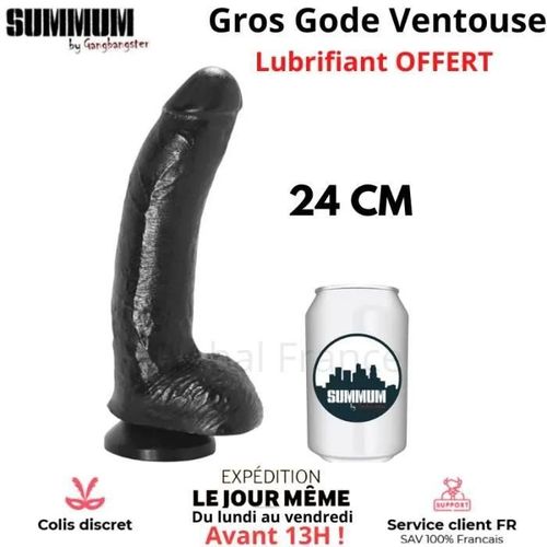 Sextoy Gros Gode 24 Cm Avec Ventouse Geant Réaliste Enorme Xxl Noir Non Vibrant Fist
