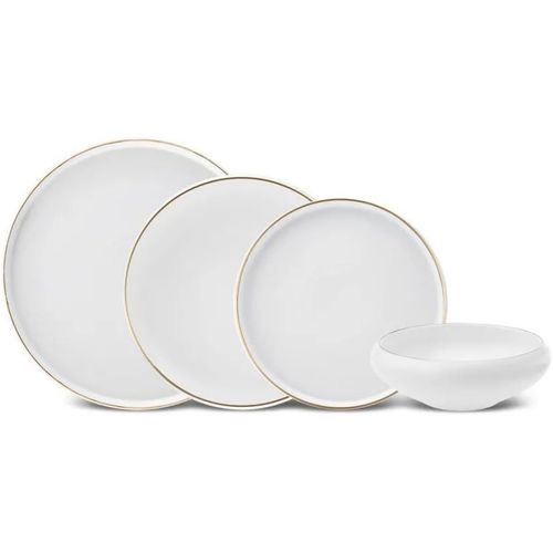 Service De Table 6 Places, 24 Pièces - Set De Vaisselle Élégant En Matériau New Generation Bone Au Luxueux Design Sunset Gold Pour 6 Personnes