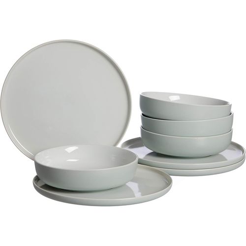 Service De Table, 8 Pièces, Menthe, Grès, Assiettes Plates Et Bols À Soupe Pour 4 Personnes