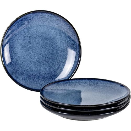 Assiette À Dessert Ronde, Service De Table En Grès Glaçure Pour 4 Personnes, Assiettes À Dîner/Assiette Menu/Accessoires De Table En Couleur Bleu De 20 Cm - Lave-Vaisselle Convient
