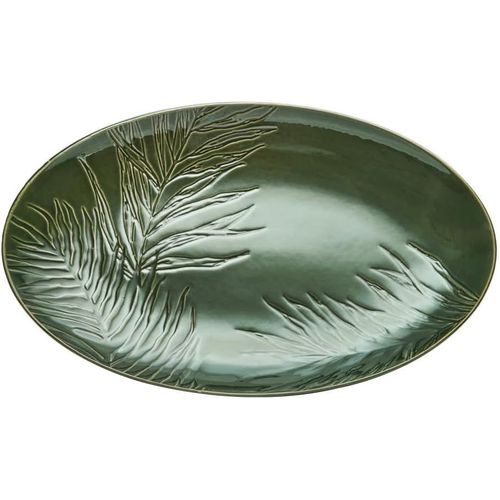 Jardin Plat De Service Ovale, Plat De Service Ovale En Grès Vert Pour Aliments, 36cm, Grand Plat De Service - Emballé Et Lavable Au Lave-Vaisselle