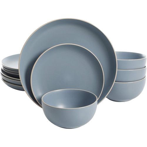 Service De Table Rond En Grès Pour 4 Personnes (Lot De 12), Bleu