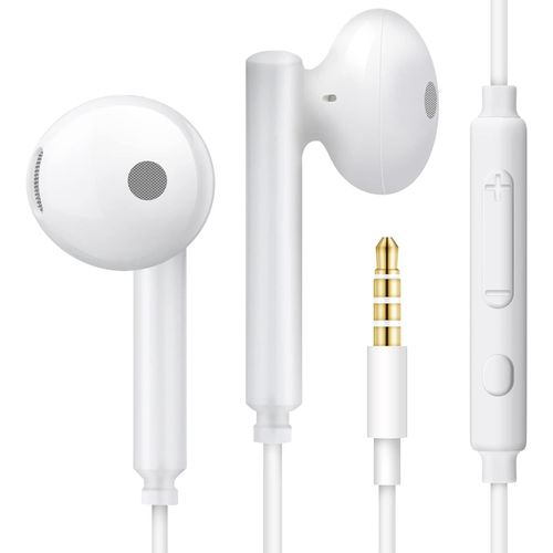 Casque avec Filaire, Semi in Ear Câble Ecouteurs avec Câble 3.5 pour MP3/MP4, iPad, Honor 6X/7X/8X/9/10, Huawei, Samsung Galaxy S6/S7/S8, Redmi Note 8/9 - Blanc