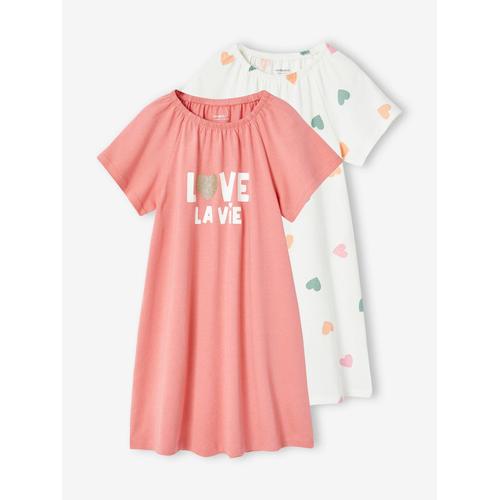 Lot De 2 Chemises De Nuit Coeurs Corail