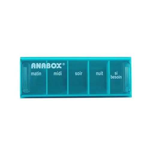 Pilulier Journalier | 5 Cases | Turquoise-Bleu Ciel | Anabox 