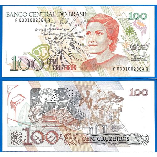 Bresil 100 Cruzeiros 1990 Neuf Signature 28 Serie A Billet