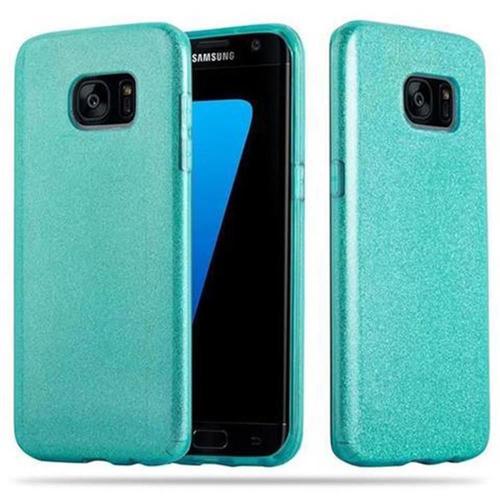 Cadorabo Housse Compatible Avec Samsung Galaxy S7 Edge En Poussière D'étoiles Turquoise - Étui De Protection En Silicone Tpu Et Hard Case Au Design Scintillant