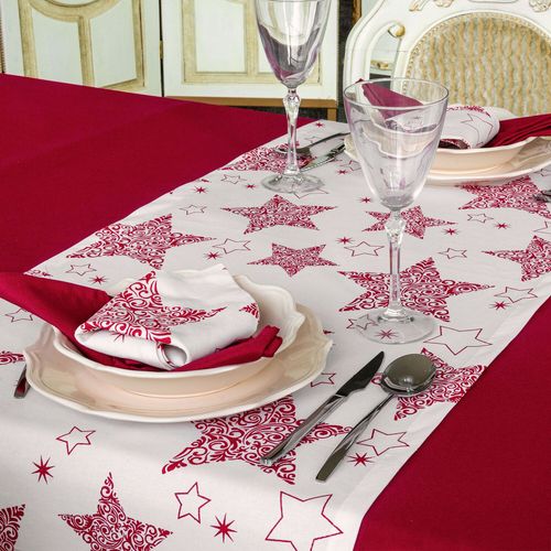 Chemin De Table Étoiles Rouges De Noël - 100 % Coton Naturel - Nouveau
