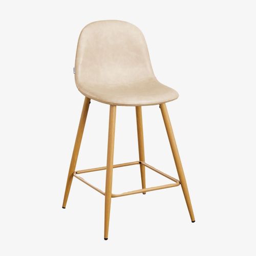 Pack De 2 Tabourets Hauts En Simili Cuir Glamm Bois Naturel ¿65 Cm Beige Crème