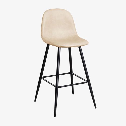 Pack De 2 Tabourets Hauts En Simili Cuir Glamm Noir ¿75 Cm Beige Crème