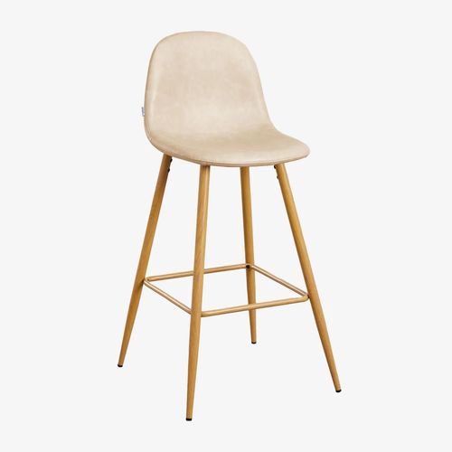 Pack De 2 Tabourets Hauts En Simili Cuir Glamm Bois Naturel ¿75 Cm Beige Crème