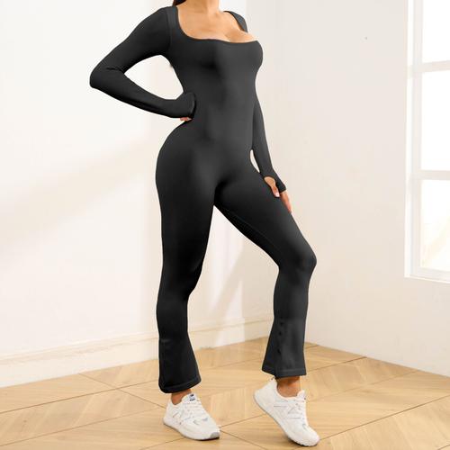 Maillot De Yoga Europeen Et Américain Automne-Hiver 2023 Combinaison Serrée Manches Longues Pantalon Harem Avec Perforation Sportive Séchage Rapide Couleur Noire Taille S