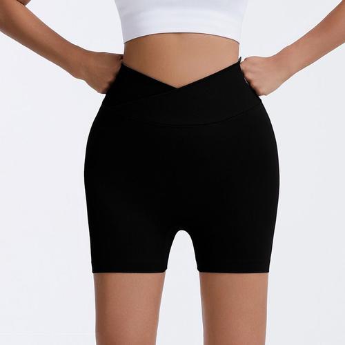 Pantalon De Yoga Sans Couture En Style Européen Et Américain Pour Femmes Avec Taille Haute Et Fesses Ascenseur Short D'été Pour Activités De Plein Air Couleur Noire Taille Xs