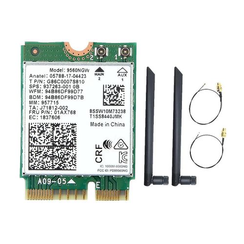 9560ngw Carte Wifi + 2xantenne 1730mbps sans fil AC 9560 2.4G + 5g Bt 5.0 802.11ac M.2 Cnvi 9560ngw Fil