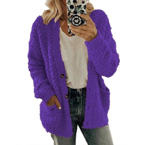 Femmes Loose Long Sleeve Cardigan Solid Color Sweater Coat Tops Button Casual Outwear