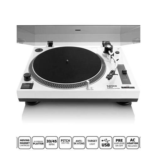 Platine vinyle à entraînement direct avec enregistrement USB-PC et sortie ligne RCA 33 tr/min et 45 tr/min