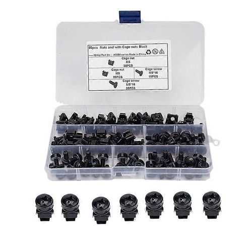 50Pcs M5 12mm écrous et vis vis avec écrous cage noir pour serveur rack armoire rack montage vis a