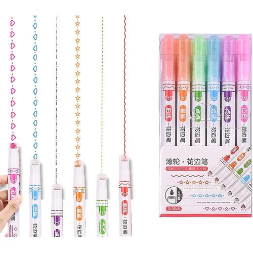 Stylo Surligneur De Courbe, Stylos Incurvés Colorés Pour La Prise De Notes, Stylos À Double Pointe Avec 6 Formes De Courbes Différentes Pointes Fines, Stylos À Double Pointe Avec Différents Cu