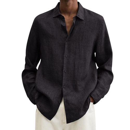 Mens Lin À Manches Longues Chemise Regular Fit T-Shirts De Pêche Lin Casual Solide Boutonné Plage Yoga Casual Chemises D¿Été