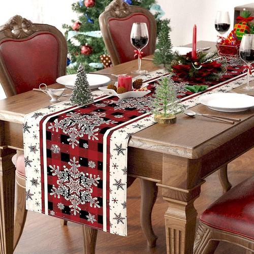 1pcsnowflake Noël Chemin De Table, Chemin De Table Rouge 33 X 183cm, Lavable Chemin De Table En Lin Et Coton, Chemin De Table D¿Hiver, Noël Et Hiver Ho