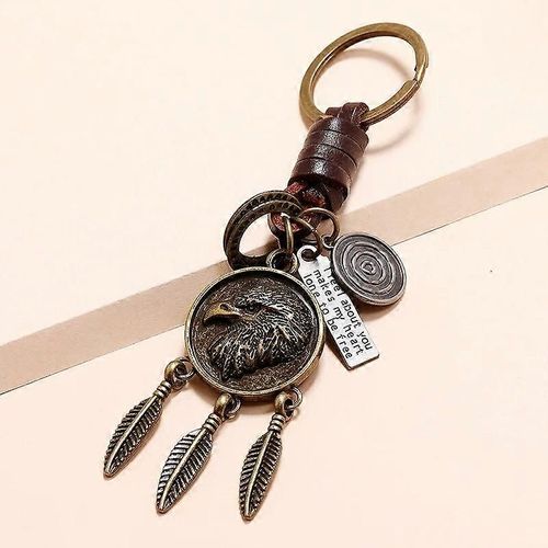 3d Stéréoscopique Mini Retro Punk Vachette Tricoté Porte-Clés Cuir Porte-Clés Voiture Plume Métal Décoration Bijoux Aigle Pendentif Cadeau