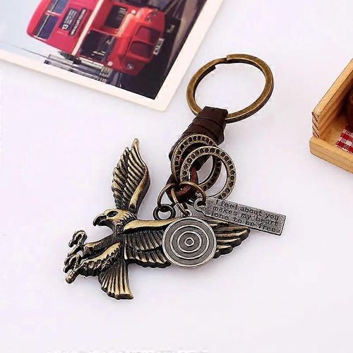 3d Stéréoscopique Mini Retro Punk Vachette Tricoté Porte-Clés Porte-Clés Voiture Décoration Métal Bijoux Aigle Bronze Pendentif Cadeau
