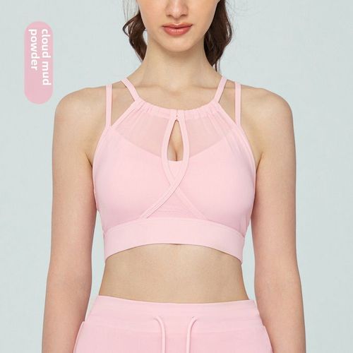 Débardeur De Yoga En Tulle Pure Avec Col Verré Deux Pièces Falsifiées Sensuel Et Séduisant Pour Femme Couleur Rose De Boue Taille S