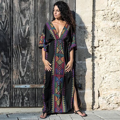 Vêtement De Plage Pour Femme Nouveau Style Européen En Coton Avec Grand Col V Et Large Taille Grande Protection Solaire Pour Les Vacances À La Plage Coupe-Vent Noire Taille Unique