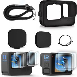 étui de protection en silicone pour Go pro Hero 12/Hero 11/Hero 10/Hero 9 Black, capuchon d'objectif, protecteur d'écran et lanière pour Go pro Hero 12 Hero 11 Hero 10 Hero 9 Black kit