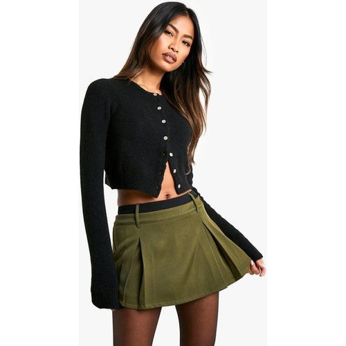 Jupe Plissée À Taille Contrastante - Vert Kaki - 38