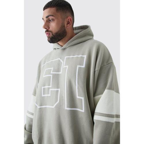 Grande Taille - Sweat À Capuche Oversize Universitaire Imprimé Homme - Pierre - Xxl, Pierre