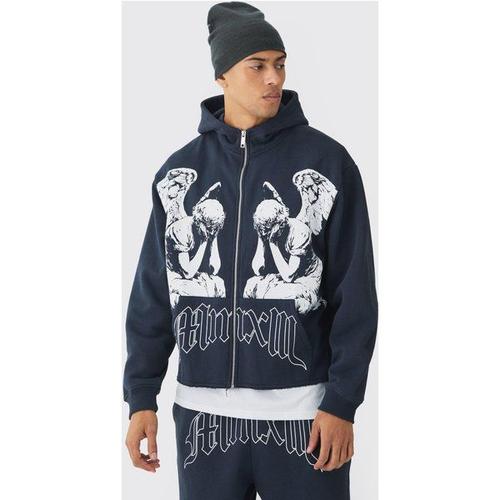 Sweat À Capuche Oversize Zippé À Imprimé Renaissance Homme - Bleu - S, Bleu