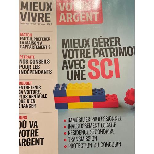 Mieux Vivre Votre Argent 508. Janvier 2025. Mieux Gérer Votre Patrimoine Avec Une Sci. Dons Où Va Votre Argent? Retraite Conseils Pour Les Indépendants. Budget Voiture Entretien. Maison Appartement?