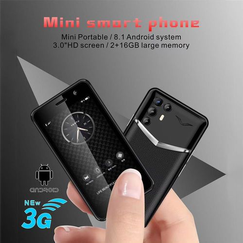 XS18 Mini 3G Smartphone 3,0 pouces Android 8.1 MTK6580 Processeur 2GB+16GB Double Caméra 1250mAh Cuir Corps Noir
