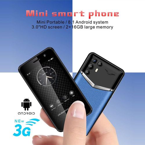 XS18 Mini 3G Smartphone 3.0 pouces Android 8.1 MTK6580 processeur 2GB+16GB Double Caméra 1250mAh corps en cuir Bleu