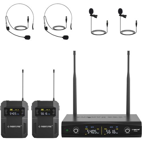 Système De Microphone Sans Fil Uhf Avec 2X30 Fréquences, Ensemble De Micros Sans Fil En Métal, 2 Packs De Corps Et Casques/Microphones À Revers Pour Karaoke, Chant, Égl , Dj (Ptu-52-2B)[X476]