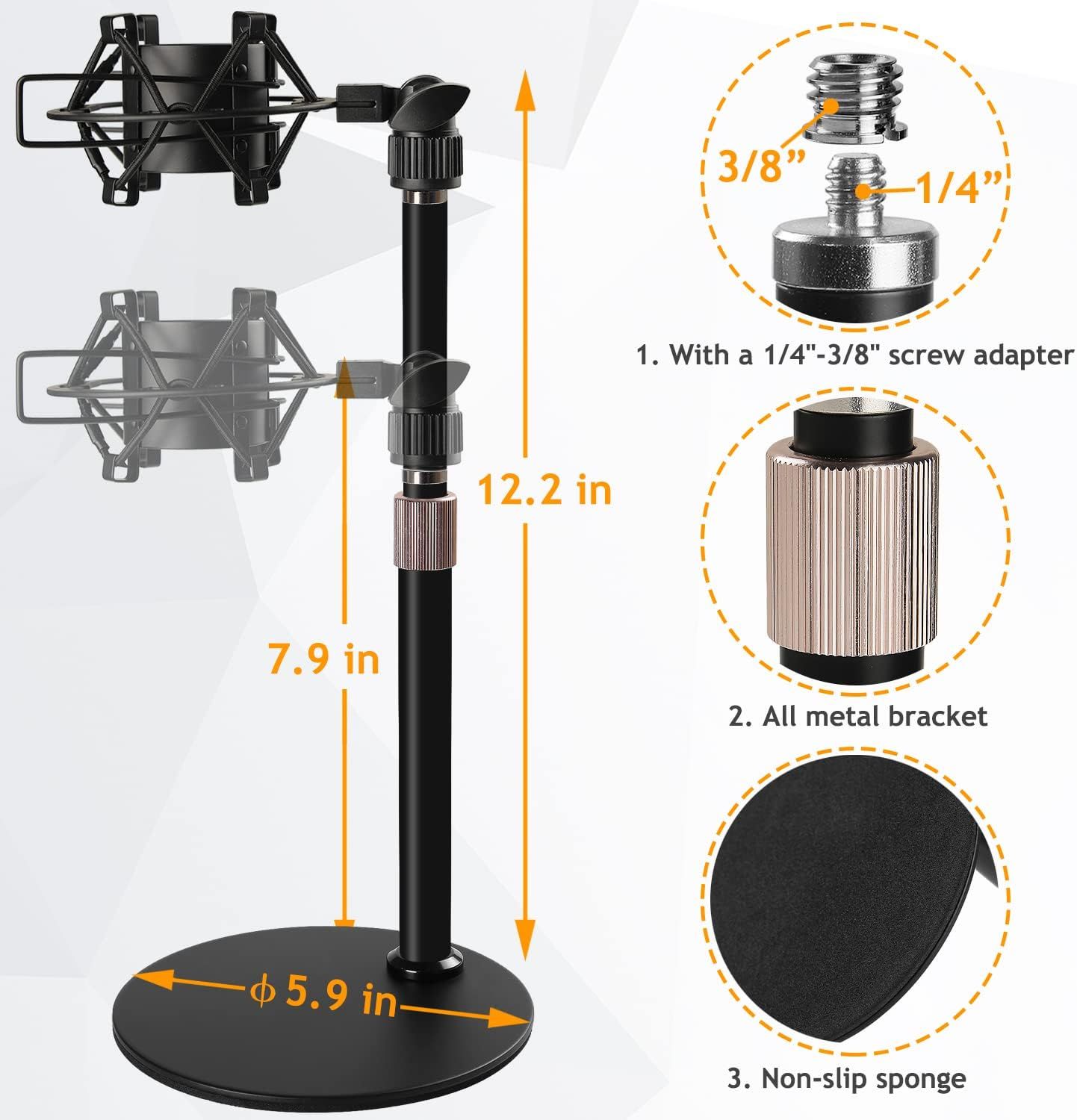 At2020 Support De Microphone, Rglable Pied De Micro Audio Technica Avec Fi... - 4
