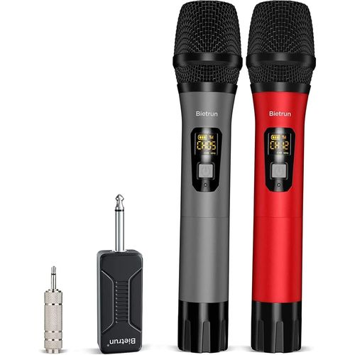 Micro Sans Fil Professionnel 50M, Uhf Micro Karaoke Gris + Rouge[X1241]