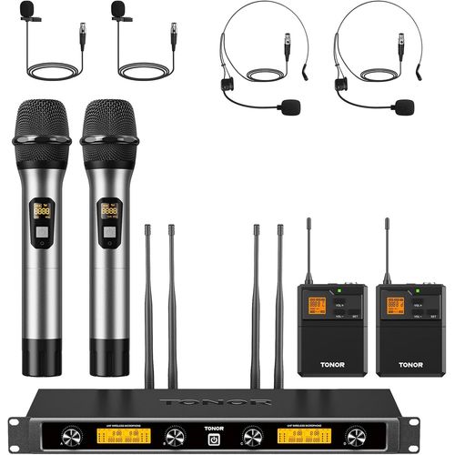 Système De Micro Sans Fil Uhf À 4 Canaux, Microphones À Main/De Poche/De Casque/Cravate, Transmetteur Bodypack, Récepteur Pour Métal, 4X5 Fréquences, 90M Pour Le Chant Karaoké Conférence Égl[X161]