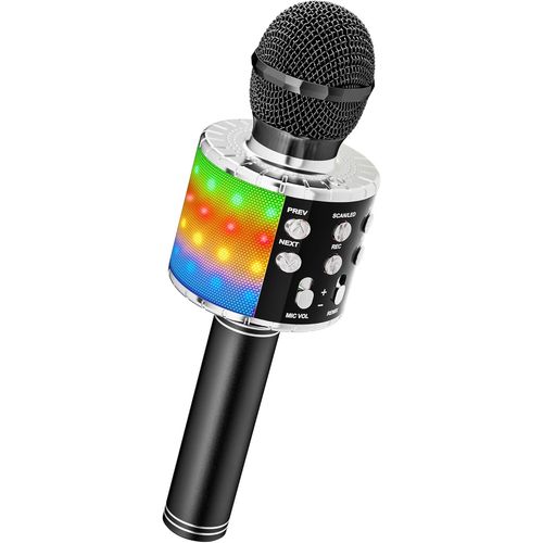Microphone Sans Fil Karaoké, Micro Karaoke Enfant Avec Lumières Led De Danse, Microphone Bluetooth Pour Enfants Fille Garcon Pour Fête Chanter Idée Cadeau De Noël Anniversaire Noir[X20]
