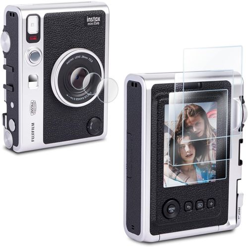 Lot de 3 + 3 Films de Protection d'écran pour Appareil Photo instantané Fujifilm Instax Mini Evo LCD + Objectif Pet Flim,Film en Verre trempé 0,25 mm dureté 9H pour Fuji instax Mini Evo.[W296]