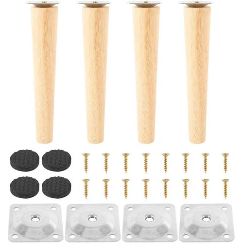 Lot De 4 Pieds De Meubles En Bois - Pieds De Table De Rechange En Chêne - Pieds De Canapé Avec Plaques De Montage Et Vis - Pour Canapé, Lit, Armoire, Chaise (Pieds Droits 20 Cm), (Nein).[G627]