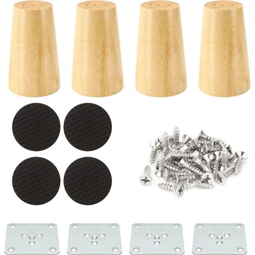 Lot De 4 Pieds De Meuble Bois 8cm, Pied Canape Bois Droit, Pied De Lit En Bois Avec Tapis Antidérapant, Pied D'armoire En Bois Pour Canapé Meuble Tv Table Basse Lit Pied.[G1115]